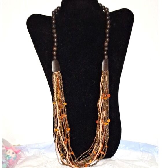 Artisan Lush Tribal Beaded Necklace Stone Chip Layered Organic Chunky VTG 90's - Picture 1 of 9